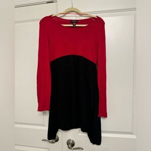 Small Long Sleeve Red and Black Colorblock Dress